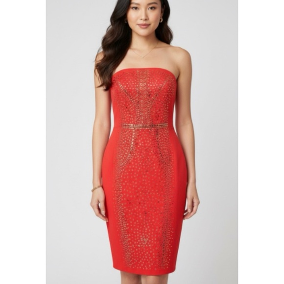 Cache Dresses & Skirts - Cache Red Strapless Cocktail Dress Size 8